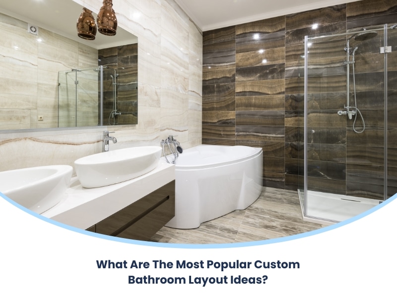 Modern bathroom with corner tub, double sinks, and glass shower showcasing practical and stylish bathroom layout ideas.